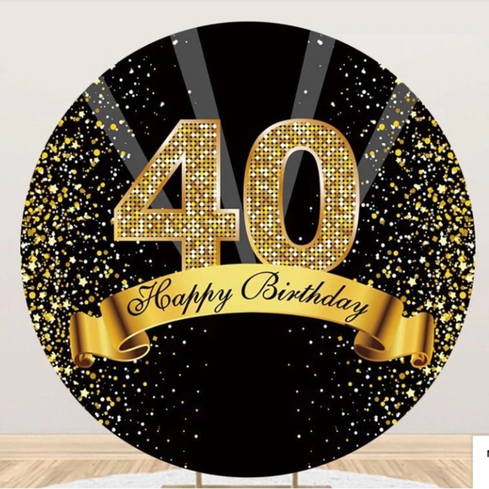 40th Birthday Black and Gold Round Backsrop